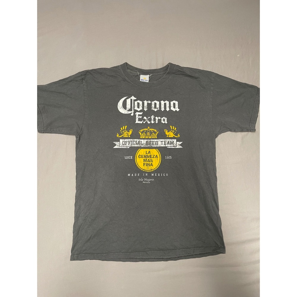 Corona Extra Official Beer Team Graphic T-Shirt Gray Isla Mujeres Mexico Mens L